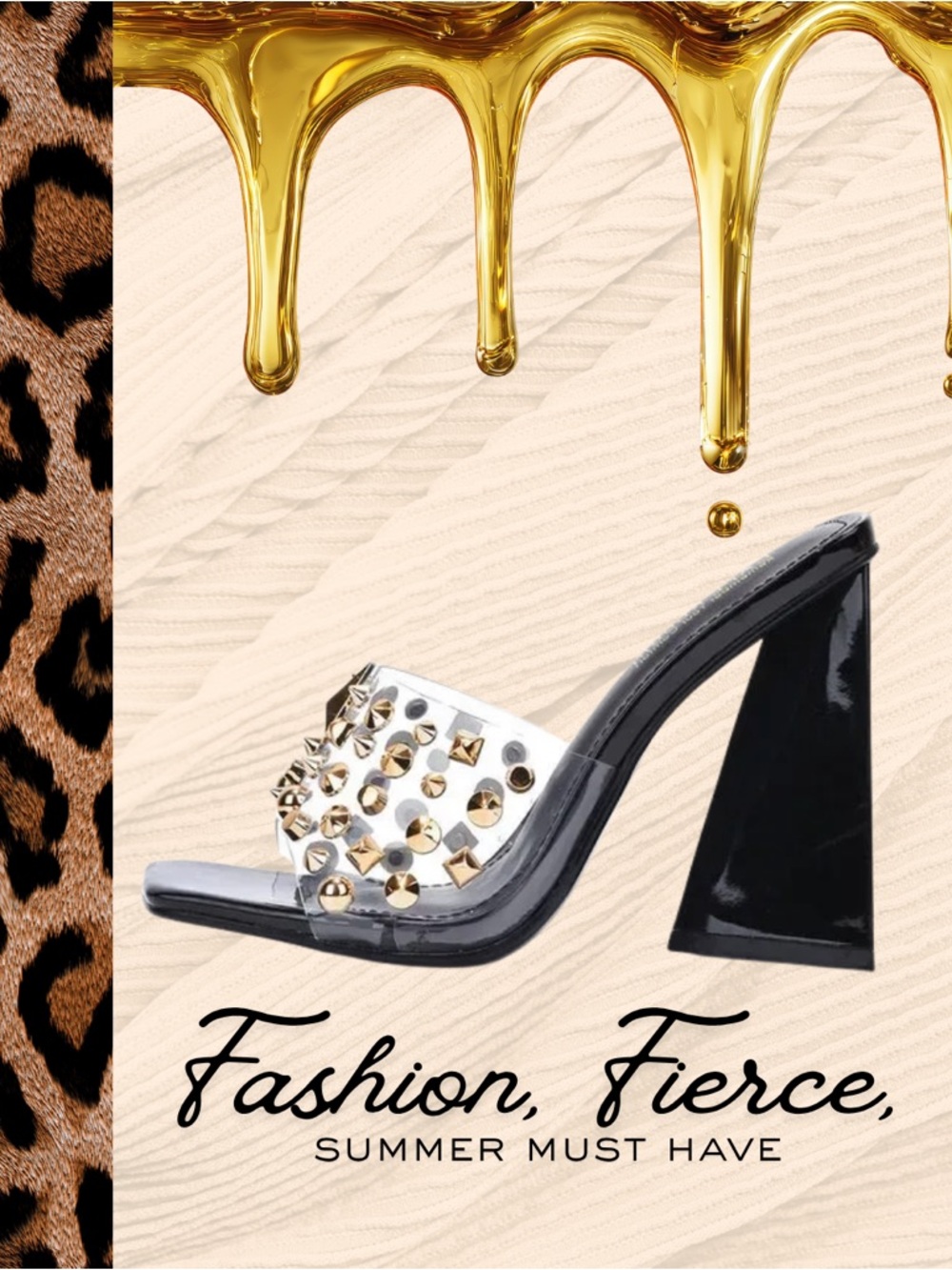 Cape Robbin Block High Heels Women Square Toe Gold Studs Spikes MAXFIELD Black